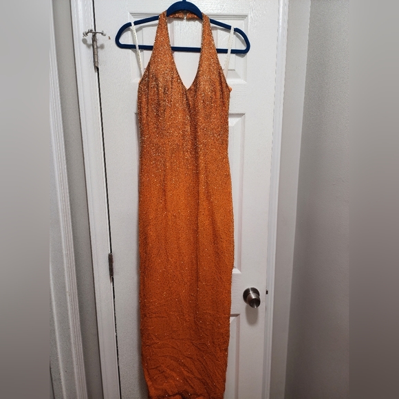 Orange beaded halter formal gown - Picture 4 of 4